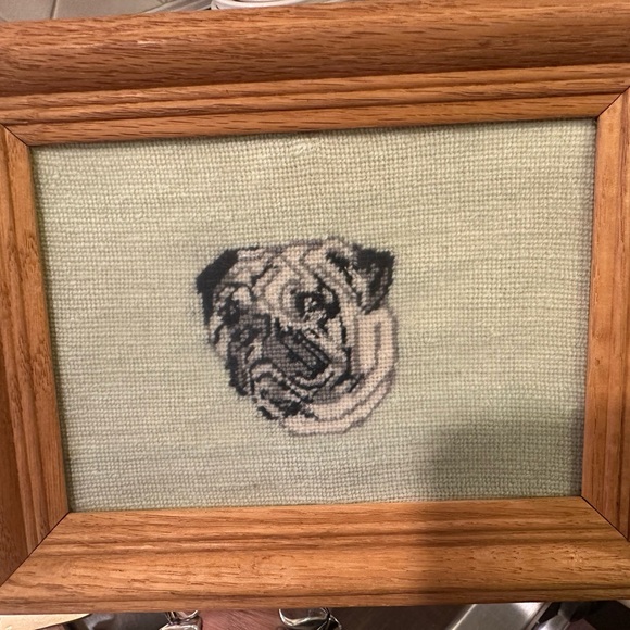 Framed Pug Needlepoint Art
